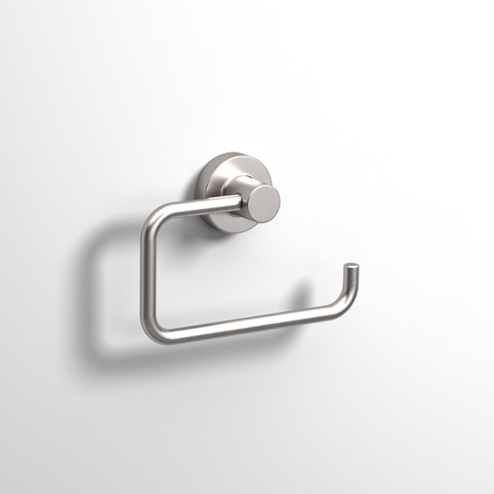 Close up product image of the Origins Living Tecno Project Brushed Nickel Open Toilet Roll Holder